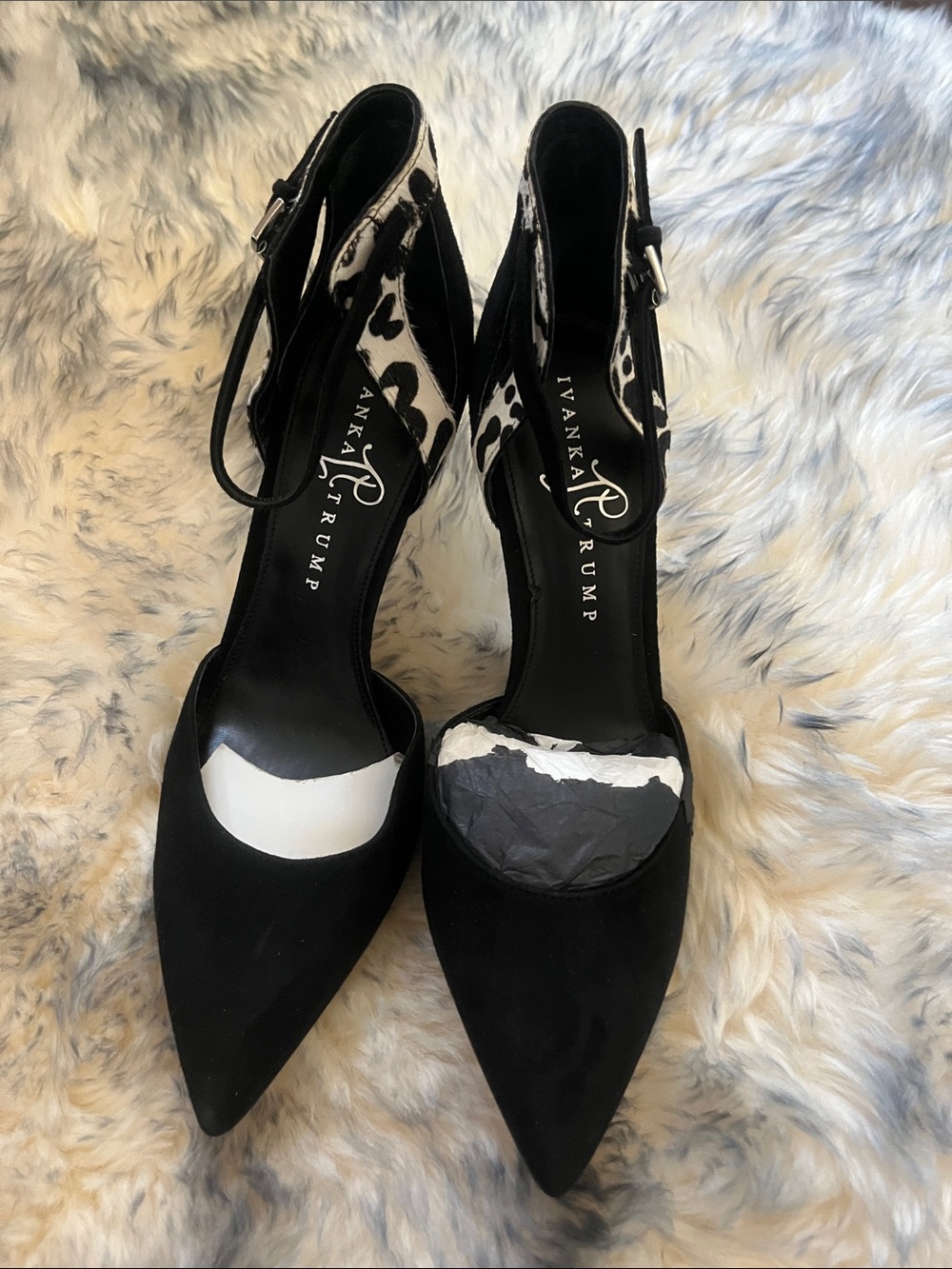 BRAND NEW Ivanka Trump Black and White Pointed Toe Ankle Strap Pumps